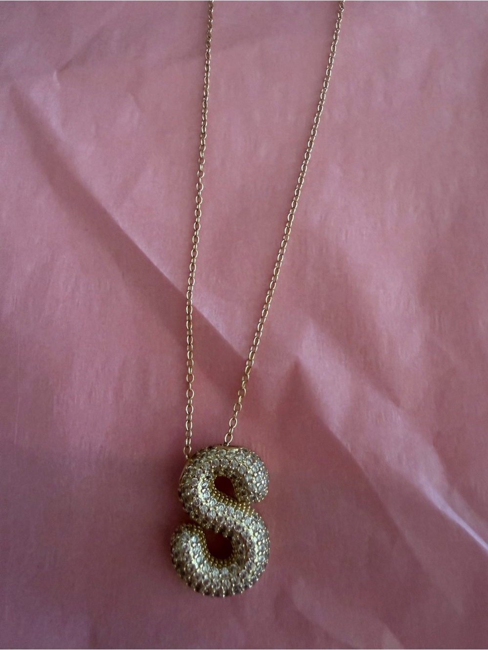 Gold Crystal 'S' Pendant Necklace -large initial, fun to wear!